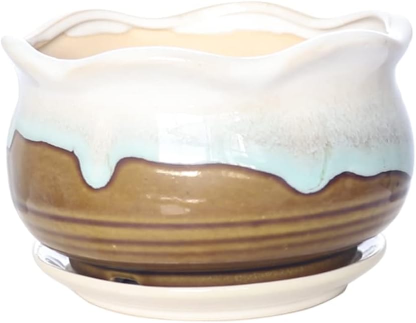 Dahlia 5.5'' Inch Rustic Drip Glazed Ceramic Planter/Succulent Pot/Plant Pot, Brown