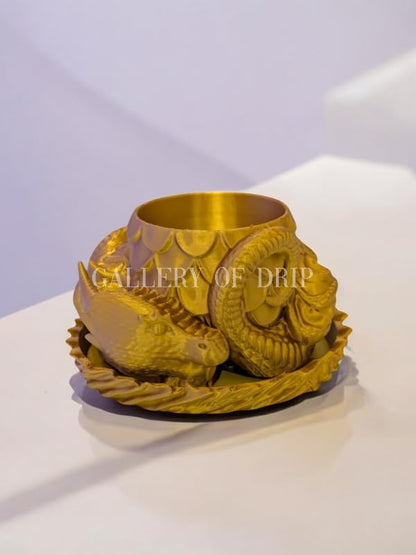 Sleeping Dragon Planter Vase - Gardening and Plant Lover Gifts | Witchy and Cottagecore Home Decor Piece for Succulents or Zen Garden | Medieval Boho Flower Pot with Drainage Holes (Gold)