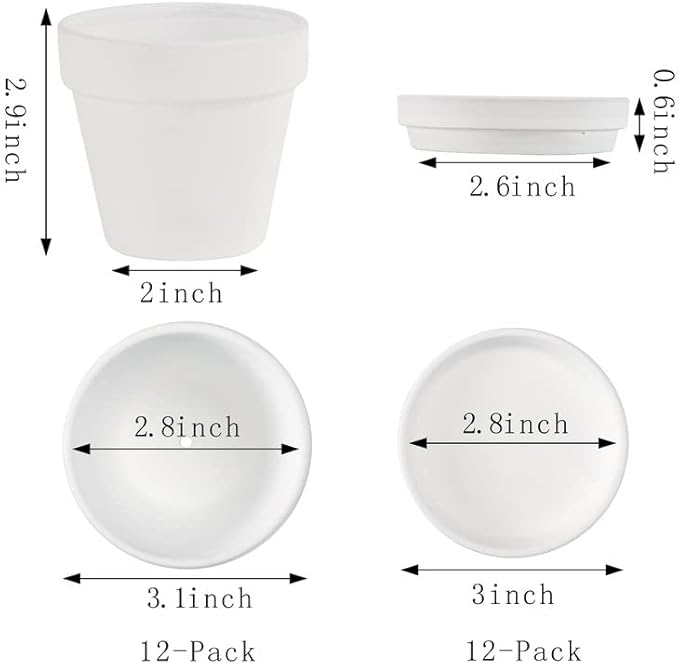 Yishang White Terra Cotta Pots with Saucer- 12-Pack Large Terracotta Pot Clay Pots 3'' Clay Ceramic Pottery Planter Cactus Flower Pots Succulent Pot with Drainage Hole