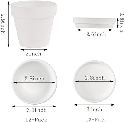 Yishang White Terra Cotta Pots with Saucer- 12-Pack Large Terracotta Pot Clay Pots 3'' Clay Ceramic Pottery Planter Cactus Flower Pots Succulent Pot with Drainage Hole