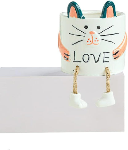 DIYOMR Smooth Glazed Ceramic Planter with Hanging Leg, Cute Cartoon Flower Plant Pots Drainage Hole Small Succulent Pots for Mini Flower Planters Cactus, Plants Not Include (Kitten)