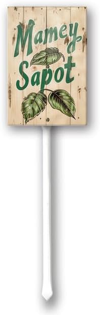 Uptell Vintage Aluminum Mamey Sapot Fruit Signs Yard Sign with Stake for Garden Fruit Garden Label Stakes Plant Markers for Outdoor Plants Waterproof 8x12 inch