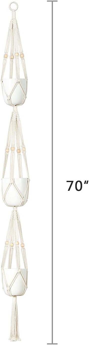 Mkono 1 Pack 43 Inch Macrame Plant Hanger and 1 Pack 70 Inches 3 Tier Macrame Plant Hanger Hanging Planter Basket