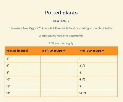 True Organic Annuals & Perennials Food – Organic Fertilizer for Stunning Blooms and Robust Foliage – 4lb Bag Covers 70 Sq. Ft.- Case of 6