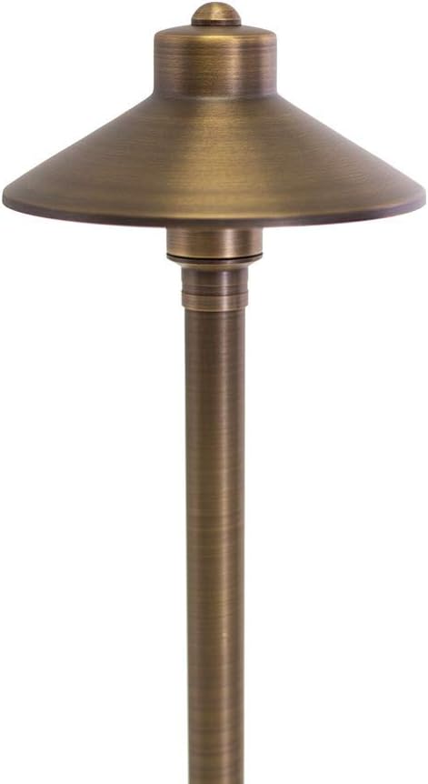 VOLT Flat Hat 12V Brass Path Light (7" Shade, 24" Tall) for Low Voltage Landscape Lighting on Outdoor Pathway, Walkway, Garden, Driveway or Patio