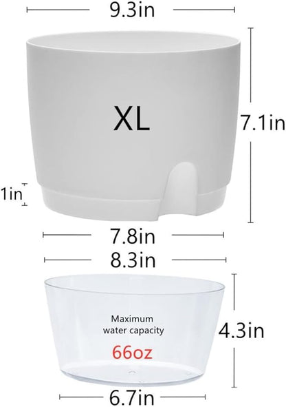 Self Watering Planter for Indoor Plants, 2 Pack 9.3 Inch Flower Pot Modern Decorative Plastic Planter with Extra Large Water Storage for All House Plants, Flowers, Herbs(White)