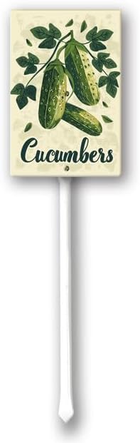 Uptell Vintage Vegetable Signs for Garden with Stake Cucumber Yard Sign Vegetable Garden Label Stakes Plant Markers for Outdoor Plants Waterproof 8x12inch