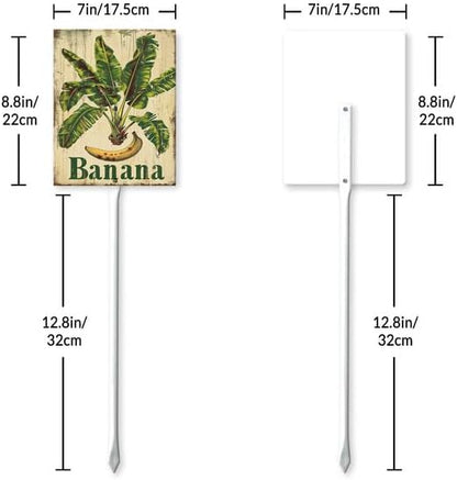 Uptell Vintage Aluminum Banana Fruit Signs Yard Sign with Stake for Garden Fruit Garden Label Stakes Plant Markers for Outdoor Plants Waterproof 7x8.8 inch