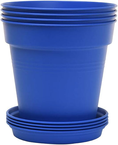 Mintra Home Garden Pots 4pk - Flowers, Herbs, Plants, Indoor, Outdoor, Colorful, Wholesale, Bulk (Blue, 15cm Diameter (5.9in))