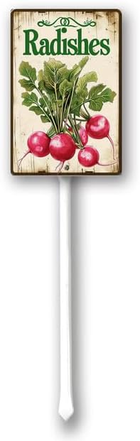 Uptell Vintage Vegetable Signs for Garden with Stake Radishes Yard Sign Vegetable Garden Label Stakes Plant Markers for Outdoor Plants Waterproof 8.8x7inch