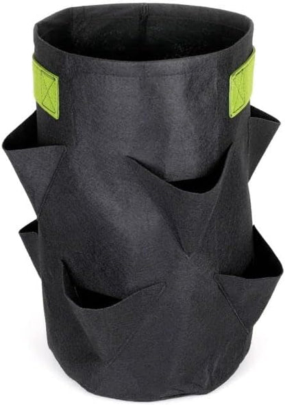 247Garden 5-Gallon Strawberry Fabric Pot +8 Mini Pockets w/Green Handles (260GSM, Black, 15H X 10D)