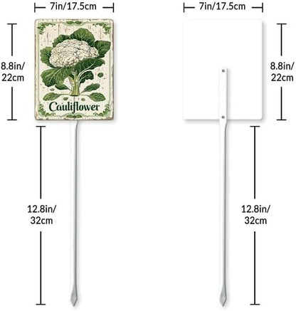 Uptell Vintage Vegetable Signs for Garden with Stake Cauliflower Yard Sign Vegetable Garden Label Stakes Plant Markers for Outdoor Plants Waterproof 8.8x7inch