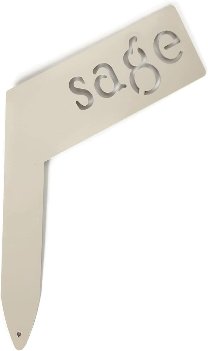 Planter Size Small Metal Garden Plant Vegetable Flower or Herb Markers 13.5 Inches Tall (sage, Cream)