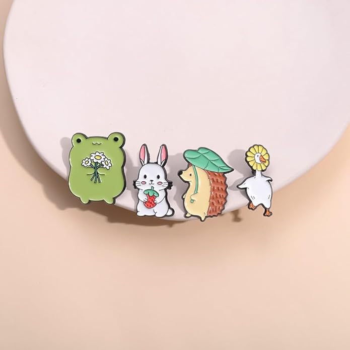 5 Pcs Creative Enamel Frog Brooches Pins for Men Women Funny Anime Rabbit Hedgehog Pins for Backpacks Cartoon Enamel Brooch Badge Lapel Jewelry Gift