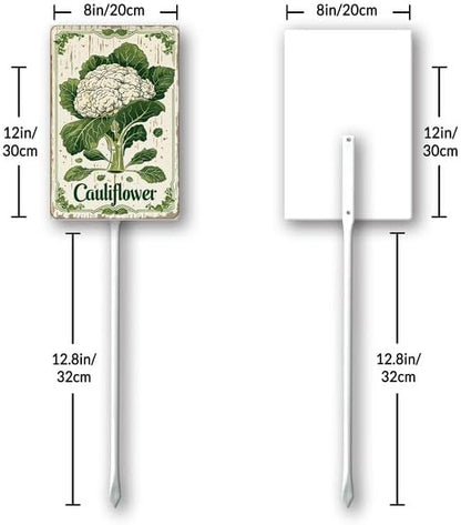 Uptell Vintage Vegetable Signs for Garden with Stake Cauliflower Yard Sign Vegetable Garden Label Stakes Plant Markers for Outdoor Plants Waterproof 8x12inch