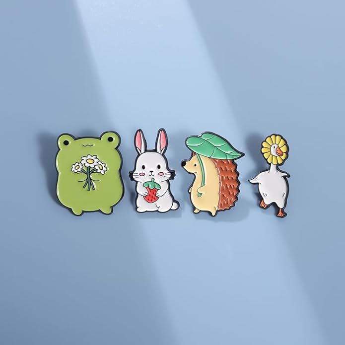 5 Pcs Creative Enamel Frog Brooches Pins for Men Women Funny Anime Rabbit Hedgehog Pins for Backpacks Cartoon Enamel Brooch Badge Lapel Jewelry Gift