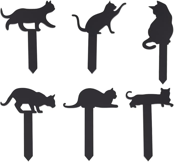 OLYCRAFT 6pcs 6-Style Black Acrylic Cat Plant Decoration Animals Themed Acrylic Stakes Acrylic Plant Label Signs 3.3~4.1 Inch Length for Flower Pot Planter Flowers and Plants Potted
