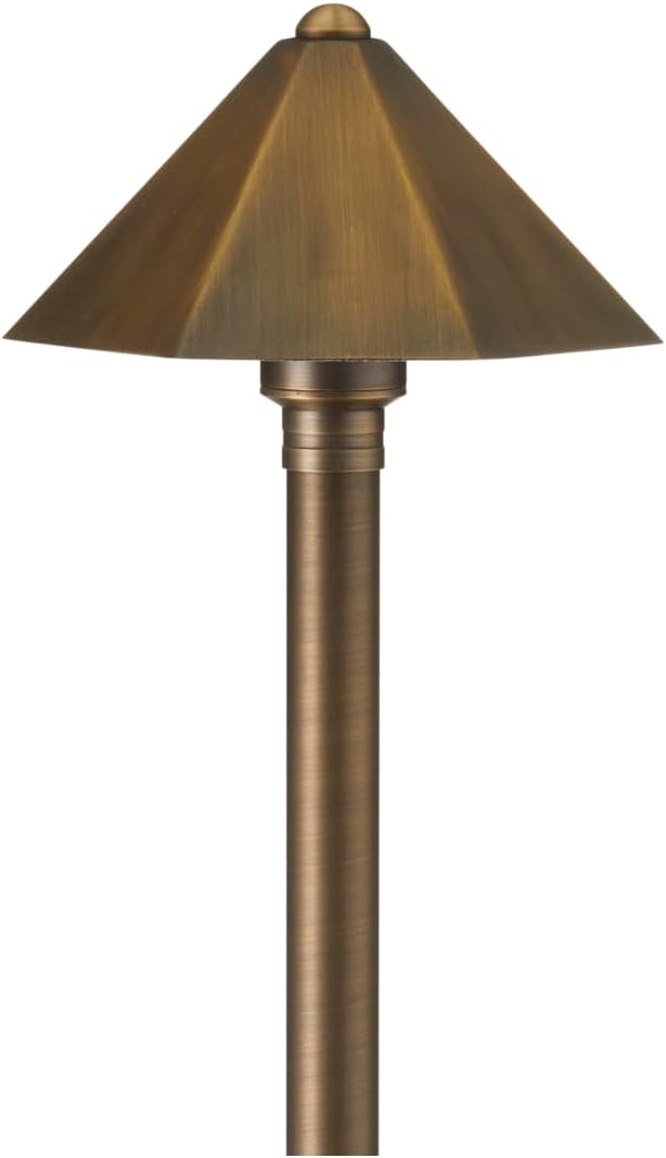 VOLT Parasol 12V Brass Path Light (25" Tall, 7" Shade) with 3W 2700K Warm White G4 LED Bulb for Low Voltage Landscape Lighting on Outdoor Pathway, Walkway, Garden, Driveway or Patio
