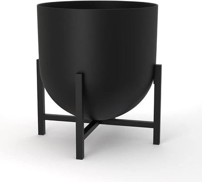 Olly & Rose Plant Pot with Plant Stand - Metal Plant Pots Indoor Planter 22cm Large Flower Pot (Black)