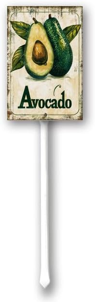 Uptell Vintage Aluminum Avocado Fruit Signs Yard Sign with Stake for Garden Fruit Garden Label Stakes Plant Markers for Outdoor Plants Waterproof 8x12 inch
