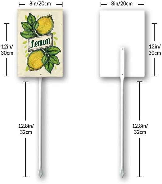 Uptell Vintage Aluminum Lemon Fruit Signs Yard Sign with Stake for Garden Fruit Garden Label Stakes Plant Markers for Outdoor Plants Waterproof 8x12 inch
