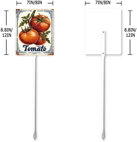 Bidesign (8X12) IN Tomato Aluminum Vegetable Garden Sign With Stake Plant Marker Vegetable Garden Stake With Vegetable Name For Nursery Vegetable Garden Fence Decoration Outdoor