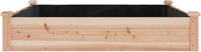 vidaXL Solid Fir Wood Garden Raised Bed - Outdoor Planter Pot with Protective Liner, 47.2"x47.2"x9.8" - Ideal for Plants, Vegetables, Herbs, Flowers - Natural Brown