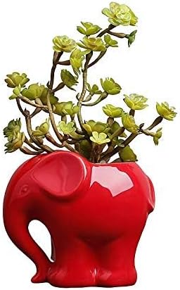 Cute Animal Elephant Shaped Ceramic Succulent Cactus Air Plant Flower Pots Planters-Plant Not Included (4" Red)