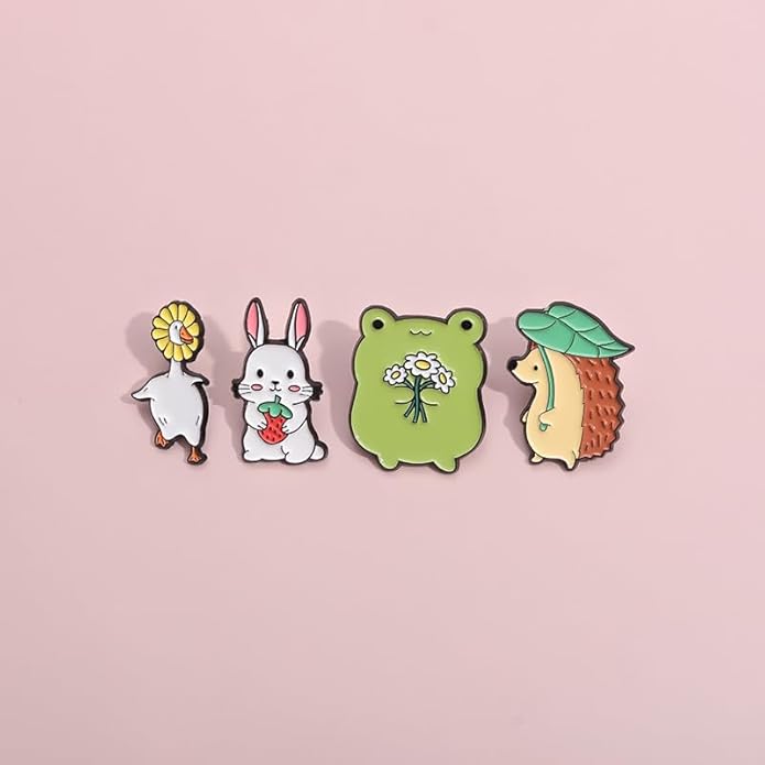5 Pcs Creative Enamel Frog Brooches Pins for Men Women Funny Anime Rabbit Hedgehog Pins for Backpacks Cartoon Enamel Brooch Badge Lapel Jewelry Gift