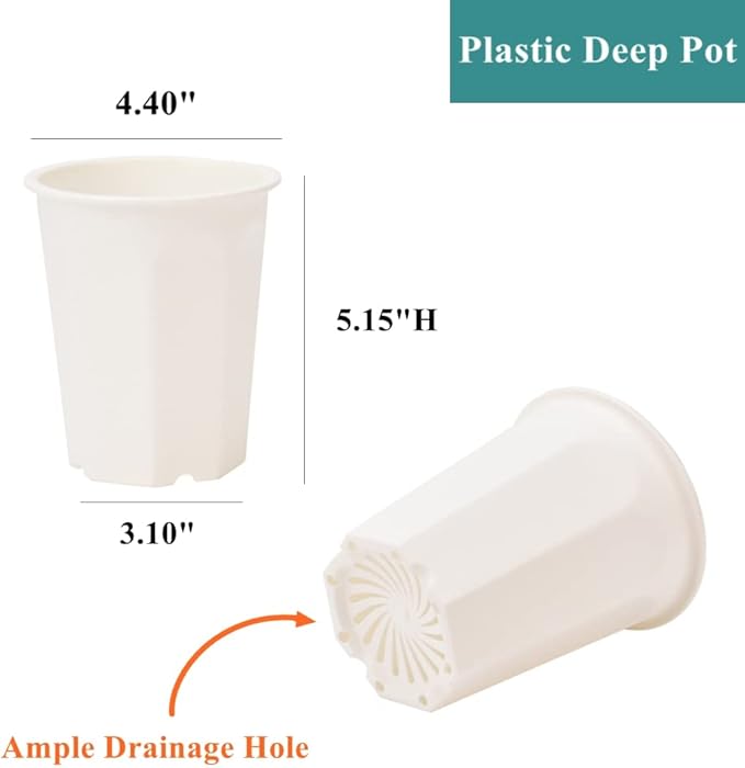BangQiao 14 Pack 4.40 Inch White Plastic Deep Nursery and Seedling Pots, Round Planter Container for Transplanting, Cutting, Succulent