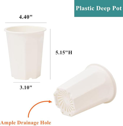BangQiao 14 Pack 4.40 Inch White Plastic Deep Nursery and Seedling Pots, Round Planter Container for Transplanting, Cutting, Succulent