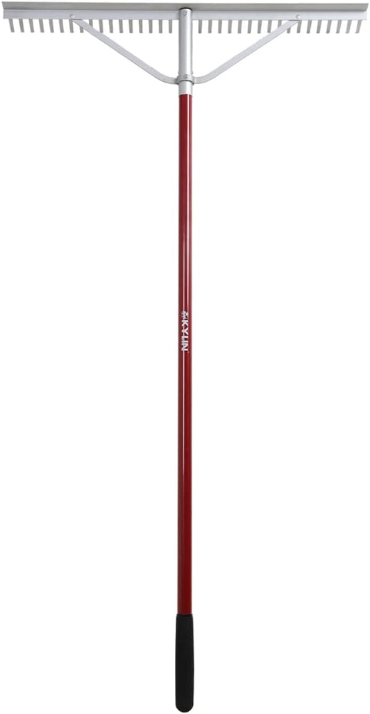 KYLIN Landscape Rake Heavy Duty with 36Tines 36Inch Wide Aluminum Head 60Inch Handle, Large Leaf Rake Tool for Loosening Soil, Lawn Care, Weeding Lake, Garden, Pond, Beach Landscaping