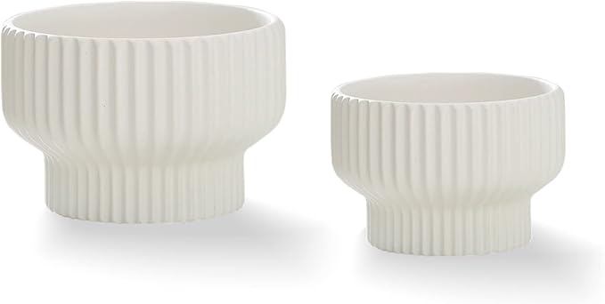 Puoyik 2 Piece Set of Flower Pots 8/6 inches, Ceramic Flower Pots with Drainage Holes, Indoor and Outdoor Plant Flower Planter (7.8/5.9 White)