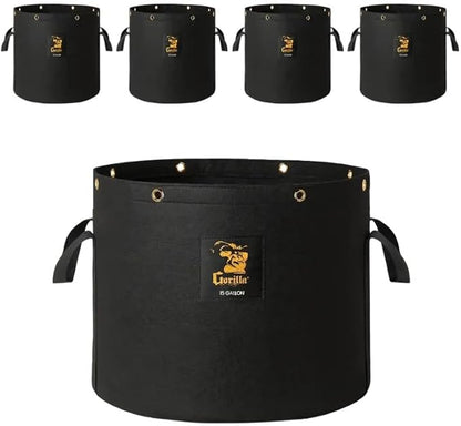 GorillaGrow Tent 15 Gallon Fabric Grow Bags – Heavy Duty, Thick 600g Fabric, BPA-Free, Reinforced Handles & Metal Grommets for Indoor/Outdoor Plants, Air Pruning Pots for Bigger Yields - 4 Pack