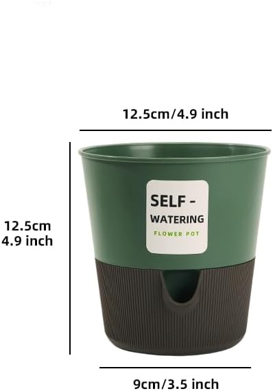 5 inch Flower and Plant Pot, Self Watering Plastic Plants Planter with Drainage Holes and Saucers, Modern Outdoor Indoor Decorative Flower Pot for Plants, Flowers, Herbs, Succulents (Green, 5 inch)