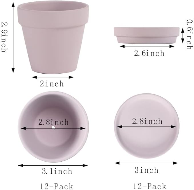 Yishang Pink Terra Cotta Pots with Saucer- 12-Pack Large Terracotta Pot Clay Ceramic Planters with Drainage Holes