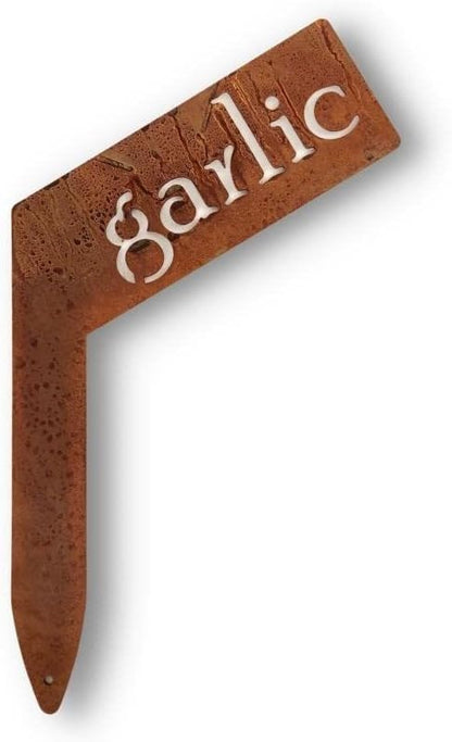 Planter Size Small Metal Garden Plant Vegetable Flower or Herb Markers 13.5 Inches Tall (garlic, Naturally Rusted)