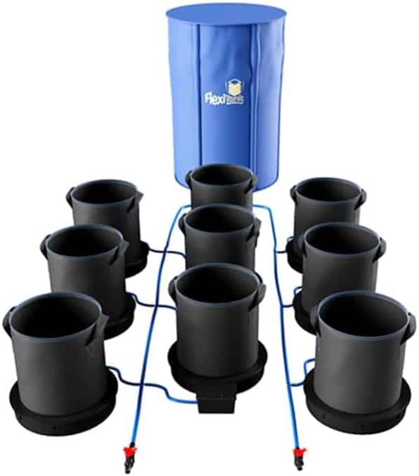 AutoPot 9 Pot XXL System with 9 gal Pots and 25 gal FlexiTank - Self-Watering, Gravity-Fed Indoor Hydroponic System (9Pot - 9 gal - 25 gal FlexiTank) Black
