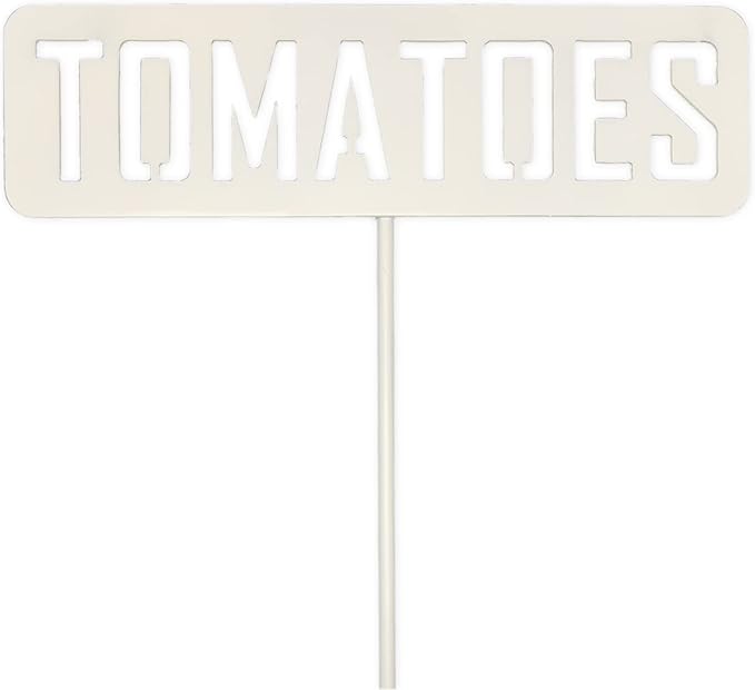 14” Tall Tomatoes White Powder Coated Steel Garden Plant Label Sign Durable Stake for Vegetable Herb Growing Yard Greenhouse for Outdoor Gift Made in USA