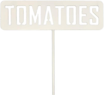 14” Tall Tomatoes White Powder Coated Steel Garden Plant Label Sign Durable Stake for Vegetable Herb Growing Yard Greenhouse for Outdoor Gift Made in USA