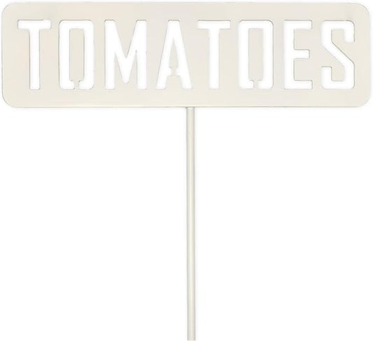 14” Tall Tomatoes White Powder Coated Steel Garden Plant Label Sign Durable Stake for Vegetable Herb Growing Yard Greenhouse for Outdoor Gift Made in USA
