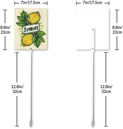 Uptell Vintage Aluminum Lemon Fruit Signs Yard Sign with Stake for Garden Fruit Garden Label Stakes Plant Markers for Outdoor Plants Waterproof 7x8.8 inch