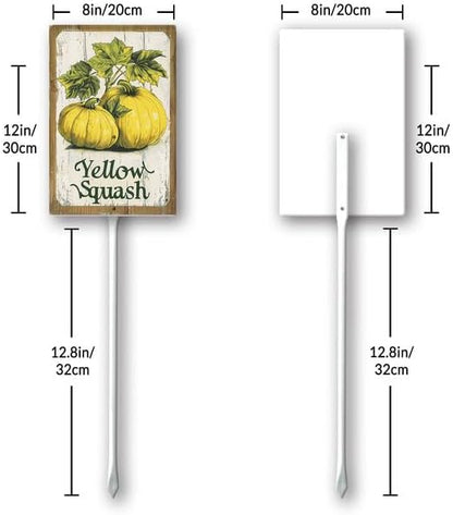 Uptell Vintage Vegetable Signs for Garden with Stake Yellow-Squash Yard Sign Vegetable Garden Label Stakes Plant Markers for Outdoor Plants Waterproof 8x12inch