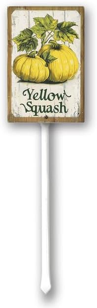 Uptell Vintage Vegetable Signs for Garden with Stake Yellow-Squash Yard Sign Vegetable Garden Label Stakes Plant Markers for Outdoor Plants Waterproof 8.8x7inch