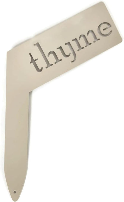 Planter Size Small Metal Garden Plant Vegetable Flower or Herb Markers 13.5 Inches Tall (thyme, Cream)