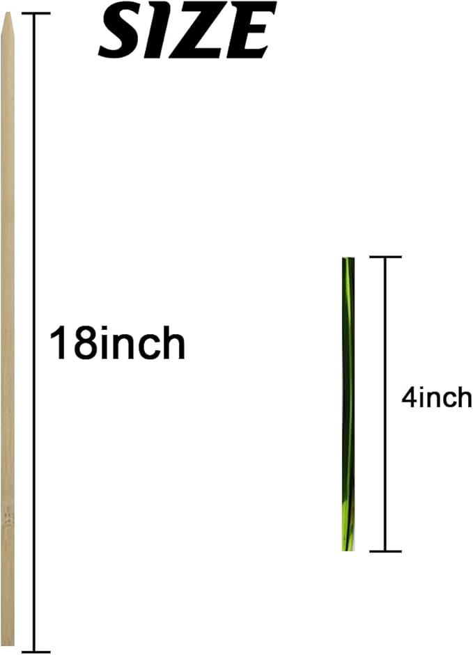 TIHOOD 100PCS 18" Wooden Garden Stakes with 100PCS 4" Garden Ties, Green Bamboo Sticks, Floral Plant Support, Tomato Stakes (Natural)