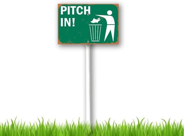 8 x 12 inch Pitch in No Littering Sticker Label with Symbol Yard Sign Stakes Outdoor Lawn Yard Signs