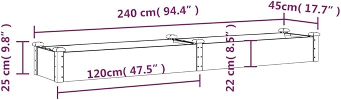 vidaXL Garden Raised Bed with Liner-Gray Solid Wood Fir Planter-Rectangular Outdoor Pot, Deep Bedding Area for Plant Growth, Decorative and Efficient