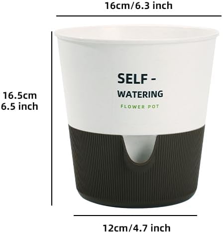 Flower and Plant Pot, Self Watering Plastic Plants Planter with Drainage Holes and Saucers, Modern Outdoor Indoor Decorative Flower Pot for Plants, Flowers, Herbs, Succulents (White, 6.5 inch)