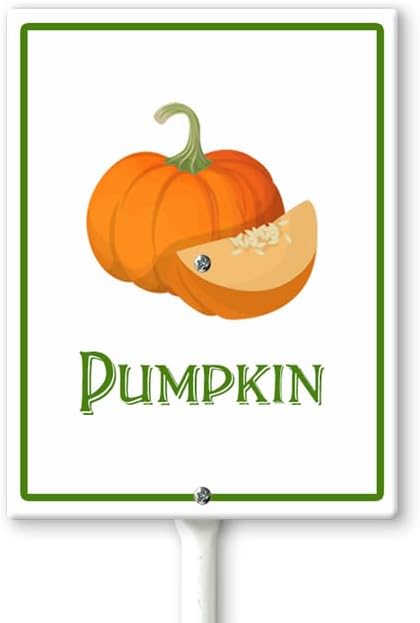 Pumpkin Marker Yard Sign with Stakes 7in×8.8in, Aluminum Garden Signs, Garden Plant Markers Garden Potted Plants Labels for Vegetable Flowers Funny Garden Stakes Decorations